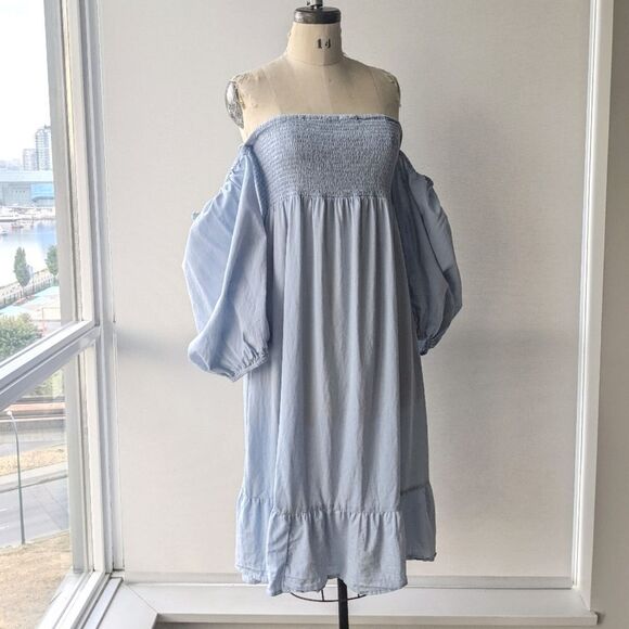 Accessorize London - Cotton/Linen Balloon Sleeve Powder Blue Dress - Picture 6 of 9